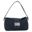 FENDI Mamma Baguette Shoulder Bag Canvas Navy Silver Auth 199899A-13