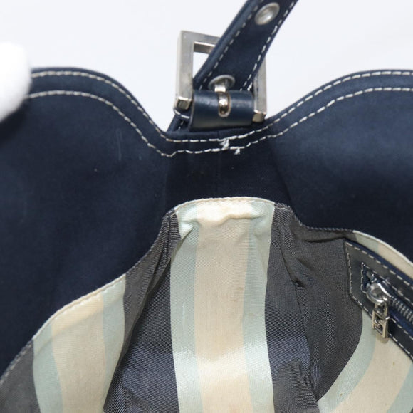 FENDI Mamma Baguette Shoulder Bag Canvas Navy Silver Auth 199899A