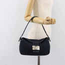 FENDI Mamma Baguette Shoulder Bag Canvas Navy Silver Auth 199899A-25
