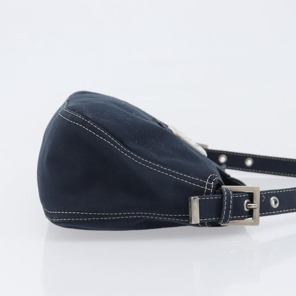 FENDI Mamma Baguette Shoulder Bag Canvas Navy Silver Auth 199899A