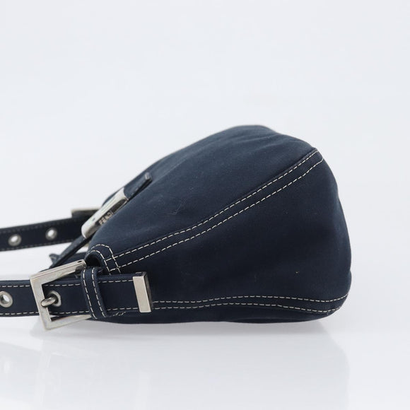 FENDI Mamma Baguette Shoulder Bag Canvas Navy Silver Auth 199899A