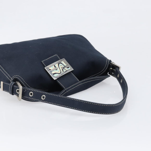 FENDI Mamma Baguette Shoulder Bag Canvas Navy Silver Auth 199899A