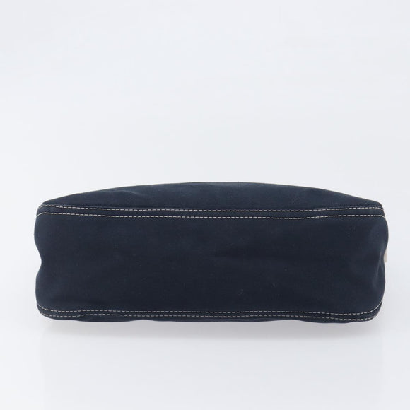 FENDI Mamma Baguette Shoulder Bag Canvas Navy Silver Auth 199899A