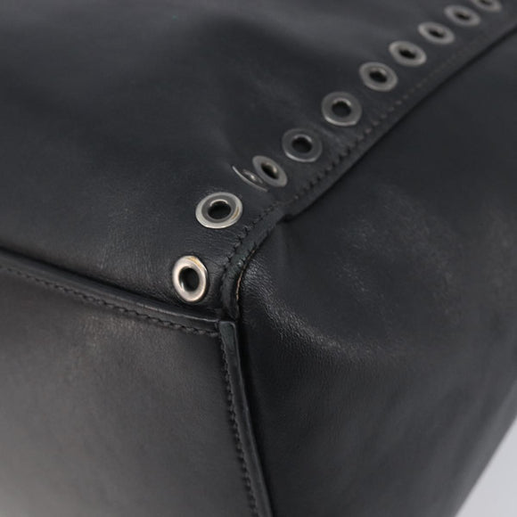 PRADA Tote Bag Leather Black Silver Auth 199907