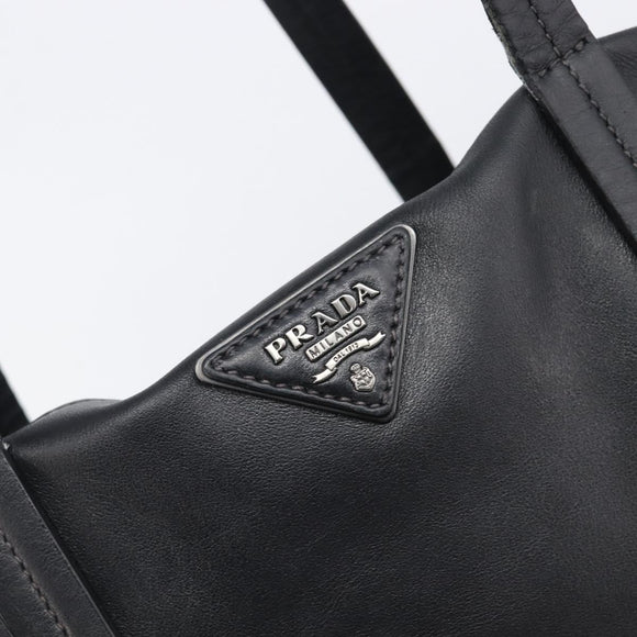 PRADA Tote Bag Leather Black Silver Auth 199907