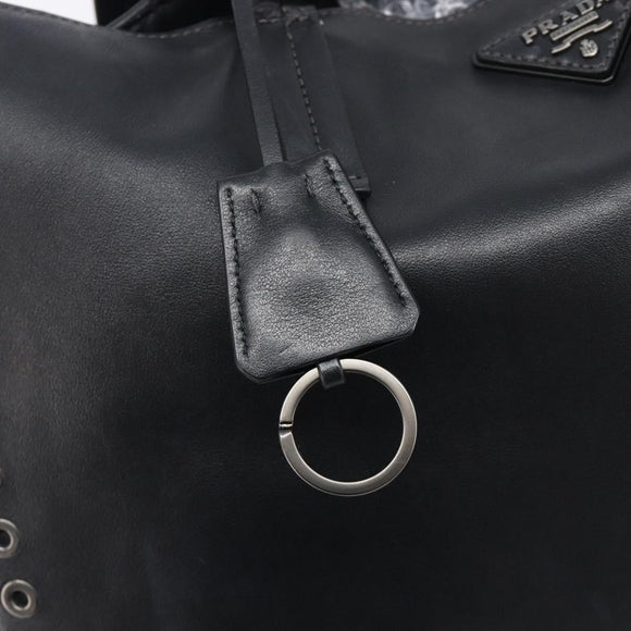 PRADA Tote Bag Leather Black Silver Auth 199907