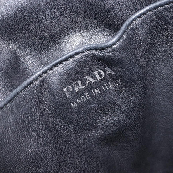 PRADA Tote Bag Leather Black Silver Auth 199907