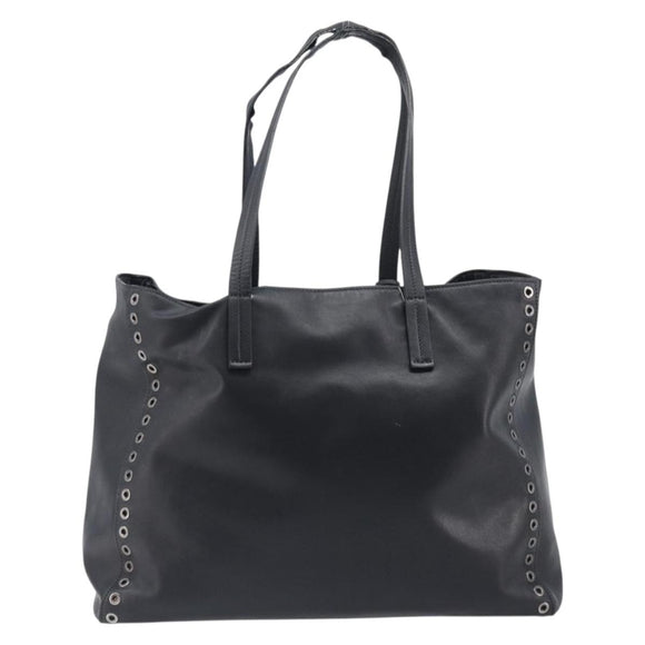 PRADA Tote Bag Leather Black Silver Auth 199907