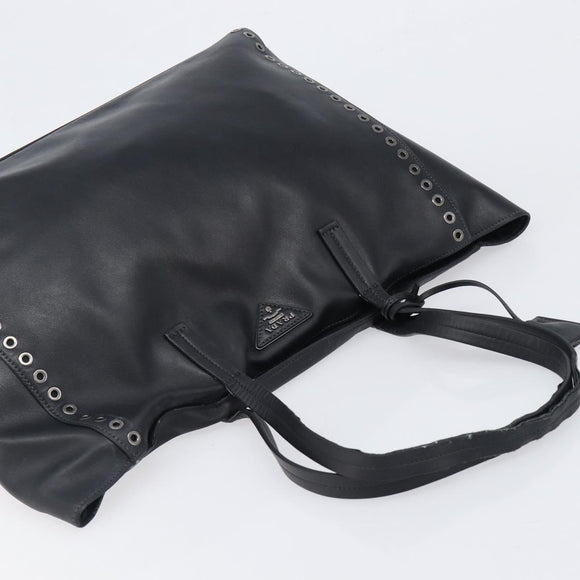 PRADA Tote Bag Leather Black Silver Auth 199907