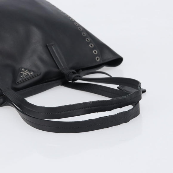PRADA Tote Bag Leather Black Silver Auth 199907