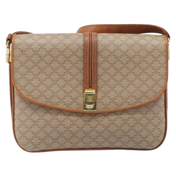 CELINE Macadam Canvas Shoulder Bag PVC Beige Gold Auth 199912