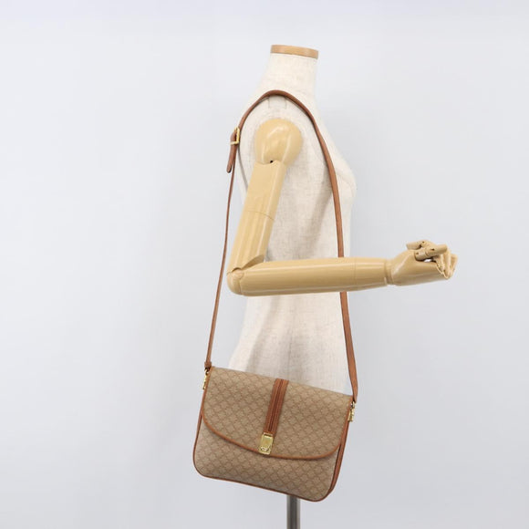 CELINE Macadam Canvas Shoulder Bag PVC Beige Gold Auth 199912
