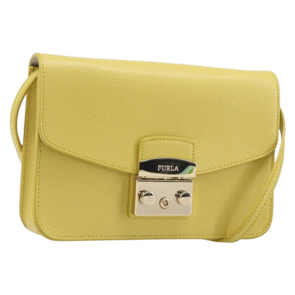 FURLA Shoulder Bag Leather Yellow Gold Auth 199917A