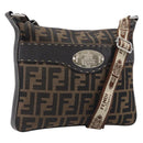 FENDI Zucca Canvas Celeria Shoulder Bag Black Brown Auth 199921A-1