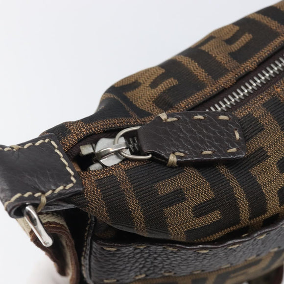 FENDI Zucca Canvas Celeria Shoulder Bag Black Brown Auth 199921A