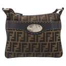 FENDI Zucca Canvas Celeria Shoulder Bag Black Brown Auth 199921A-13