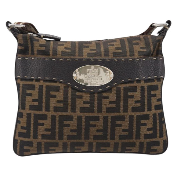 FENDI Zucca Canvas Celeria Shoulder Bag Black Brown Auth 199921A