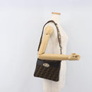 FENDI Zucca Canvas Celeria Shoulder Bag Black Brown Auth 199921A-25