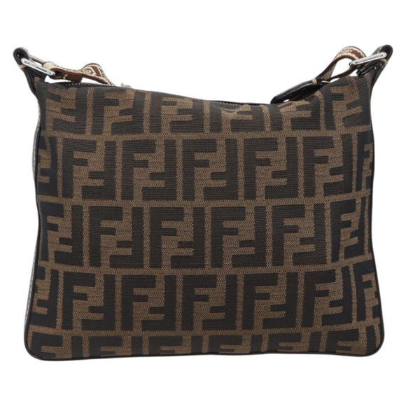 FENDI Zucca Canvas Celeria Shoulder Bag Black Brown Auth 199921A