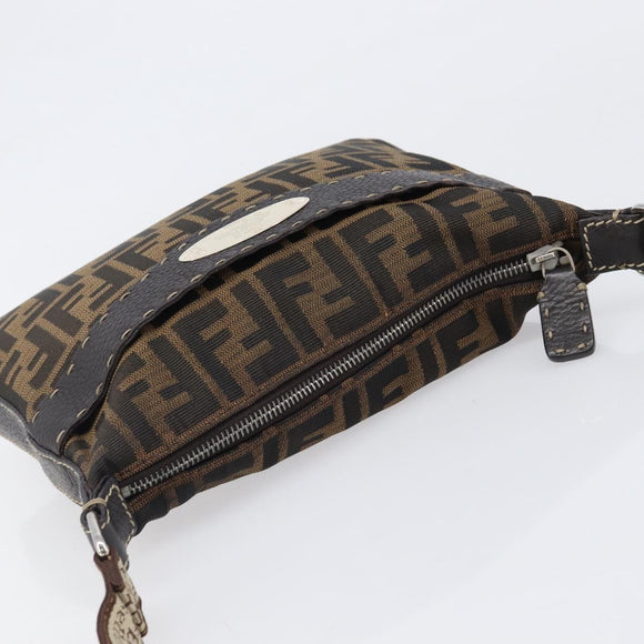 FENDI Zucca Canvas Celeria Shoulder Bag Black Brown Auth 199921A
