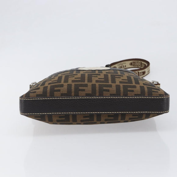 FENDI Zucca Canvas Celeria Shoulder Bag Black Brown Auth 199921A