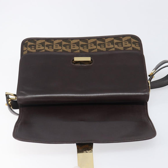 BALLY Shoulder Bag Canvas Gold Brown Auth 199922A