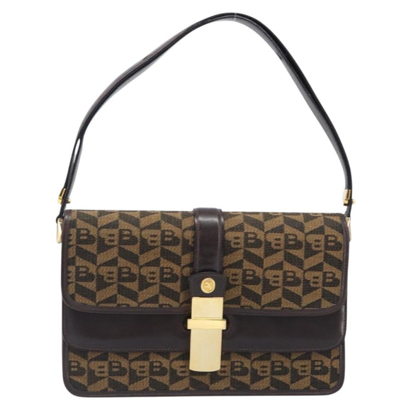 BALLY Shoulder Bag Canvas Gold Brown Auth 199922A