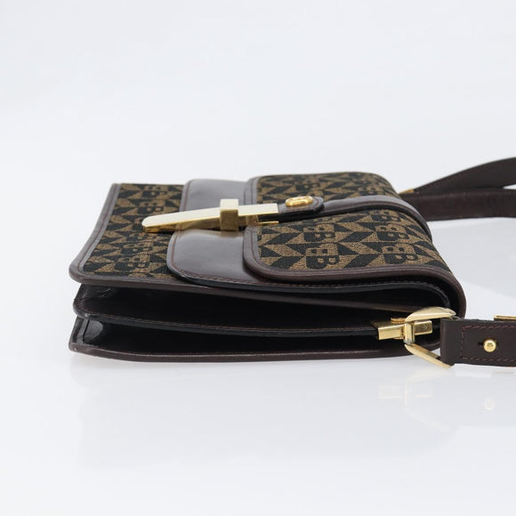 BALLY Shoulder Bag Canvas Gold Brown Auth 199922A