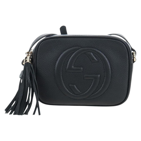 GUCCI Soho Shoulder Bag Leather Black Gold 308364 Auth 199930SAV
