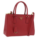 PRADA Galleria Hand Bag Saffiano leather 2way Red Gold Auth 199932V-1