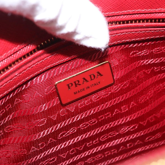 PRADA Galleria Hand Bag Saffiano leather 2way Red Gold Auth 199932V