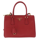 PRADA Galleria Hand Bag Saffiano leather 2way Red Gold Auth 199932V-13