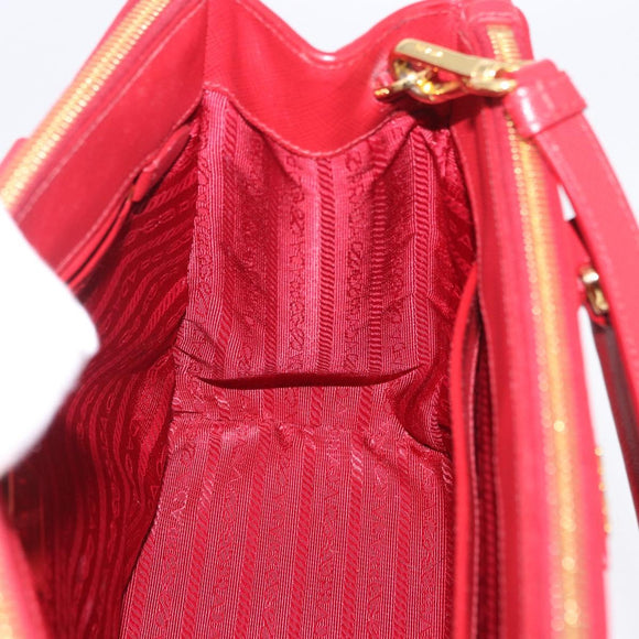 PRADA Galleria Hand Bag Saffiano leather 2way Red Gold Auth 199932V