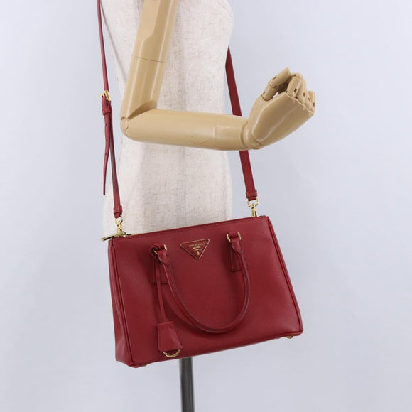 PRADA Galleria Hand Bag Saffiano leather 2way Red Gold Auth 199932V