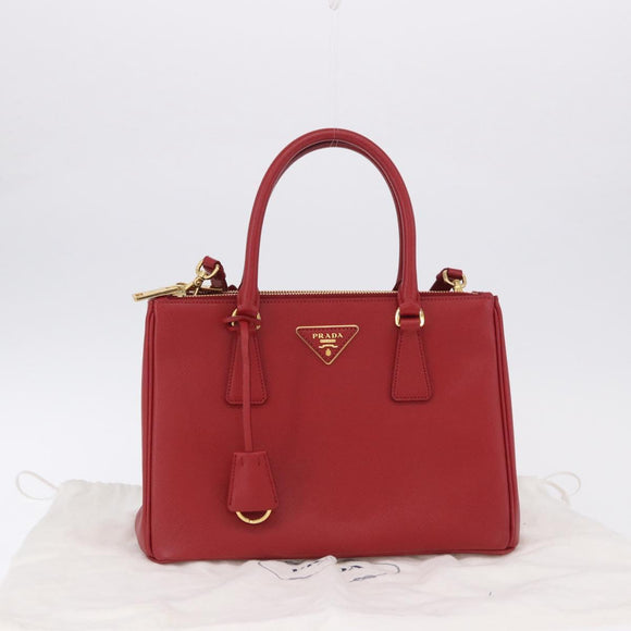 PRADA Galleria Hand Bag Saffiano leather 2way Red Gold Auth 199932V