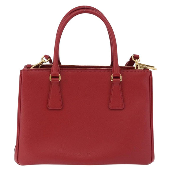 PRADA Galleria Hand Bag Saffiano leather 2way Red Gold Auth 199932V