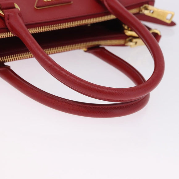 PRADA Galleria Hand Bag Saffiano leather 2way Red Gold Auth 199932V