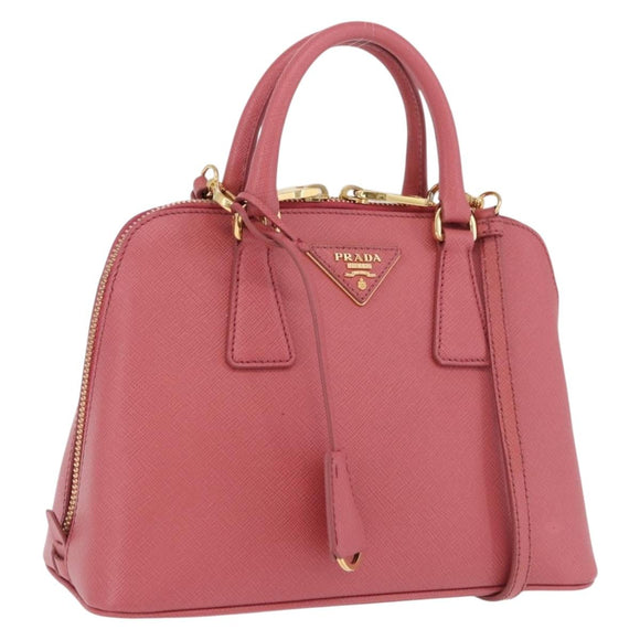 PRADA Galleria Hand Bag Saffiano 2way Pink Gold Auth 199933V