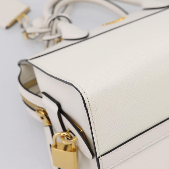 PRADA Galleria Esplanade Hand Bag Saffiano 2way White Gold Auth 199939M