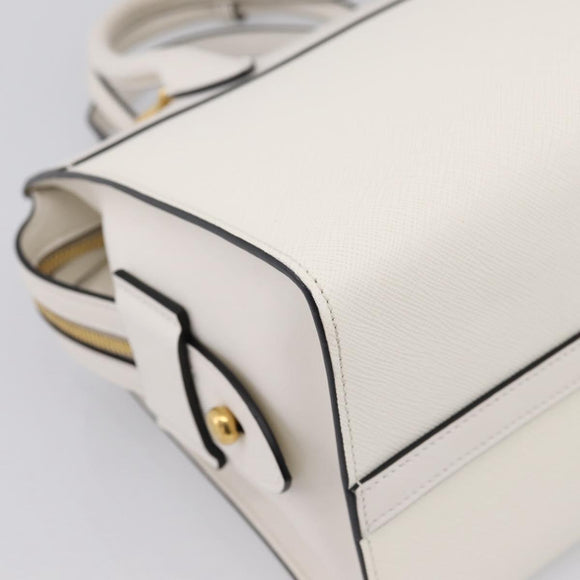 PRADA Galleria Esplanade Hand Bag Saffiano 2way White Gold Auth 199939M