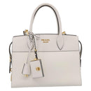 PRADA Galleria Esplanade Hand Bag Saffiano 2way White Gold Auth 199939M-13