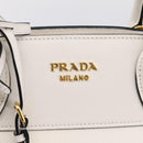PRADA Galleria Esplanade Hand Bag Saffiano 2way White Gold Auth 199939M-23