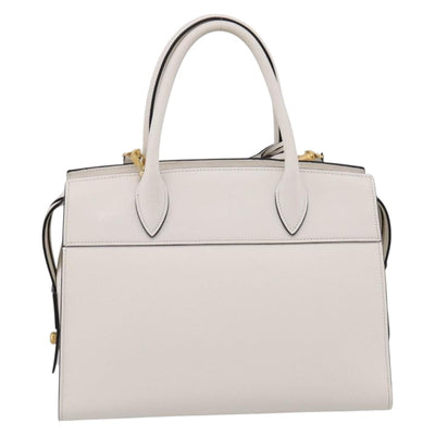 PRADA Galleria Esplanade Hand Bag Saffiano 2way White Gold Auth 199939M - 0