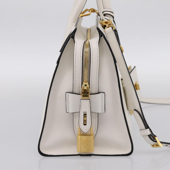 PRADA Galleria Esplanade Hand Bag Saffiano 2way White Gold Auth 199939M