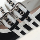Miu Miu Ballet Shoes Canvas 36.5 Black White Auth 199940M-18