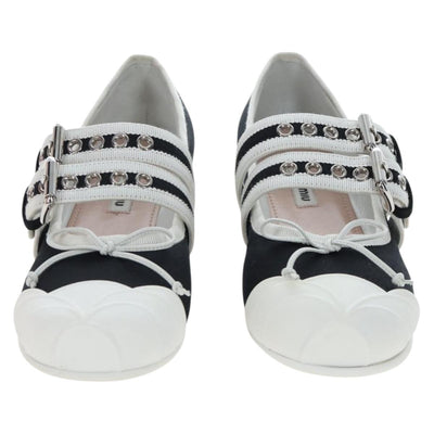 Miu Miu Ballet Shoes Canvas 36.5 Black White Auth 199940M - 0