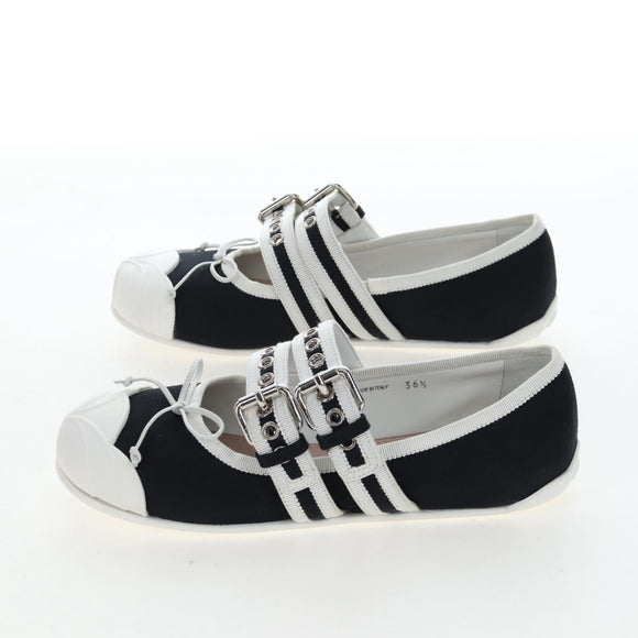 Miu Miu Ballet Shoes Canvas 36.5 Black White Auth 199940M