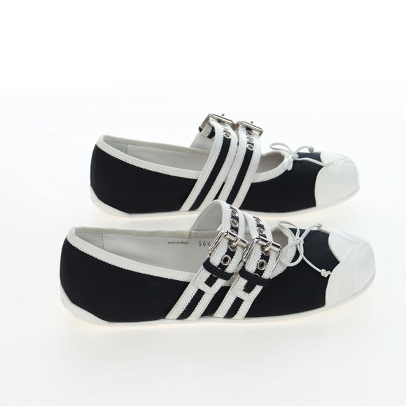 Miu Miu Ballet Shoes Canvas 36.5 Black White Auth 199940M