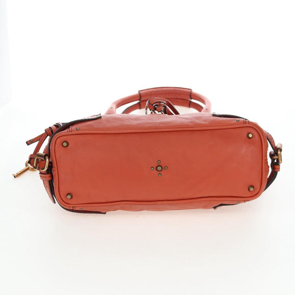 Chloe Paddington Tote Bag Leather Orange Gold Silver Auth 199949V