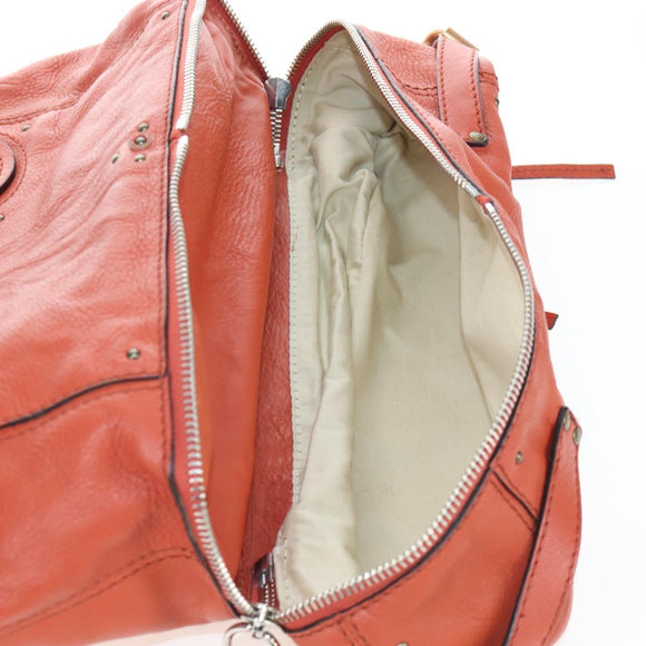 Chloe Paddington Tote Bag Leather Orange Gold Silver Auth 199949V